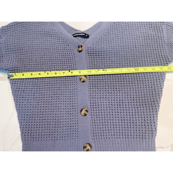 Moon & Madison Blue Waffle Knit Crop Cardigan S Vneck Preppy Beachy Lightweight - Picture 7 of 8